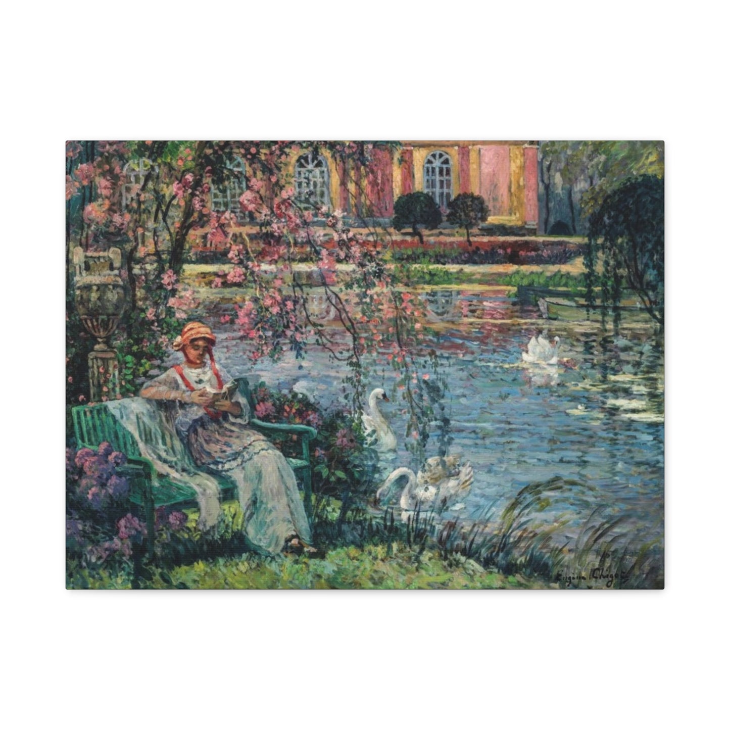 Young Woman by a Lake by Eugene Chigot - Canvas Print