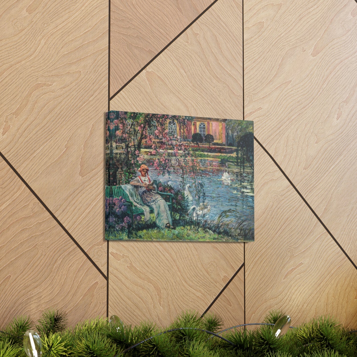 Young Woman by a Lake by Eugene Chigot - Canvas Print