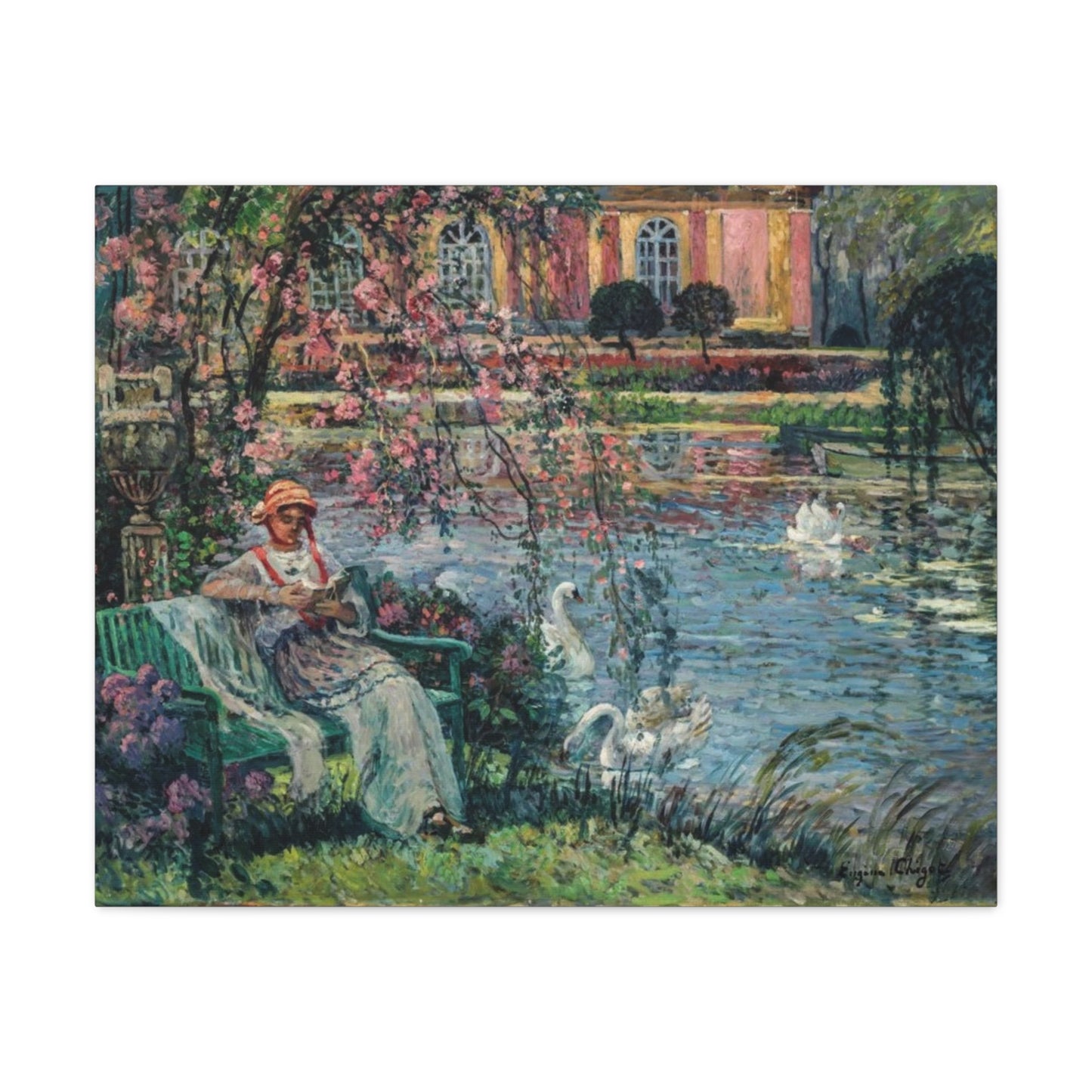 Young Woman by a Lake by Eugene Chigot - Canvas Print