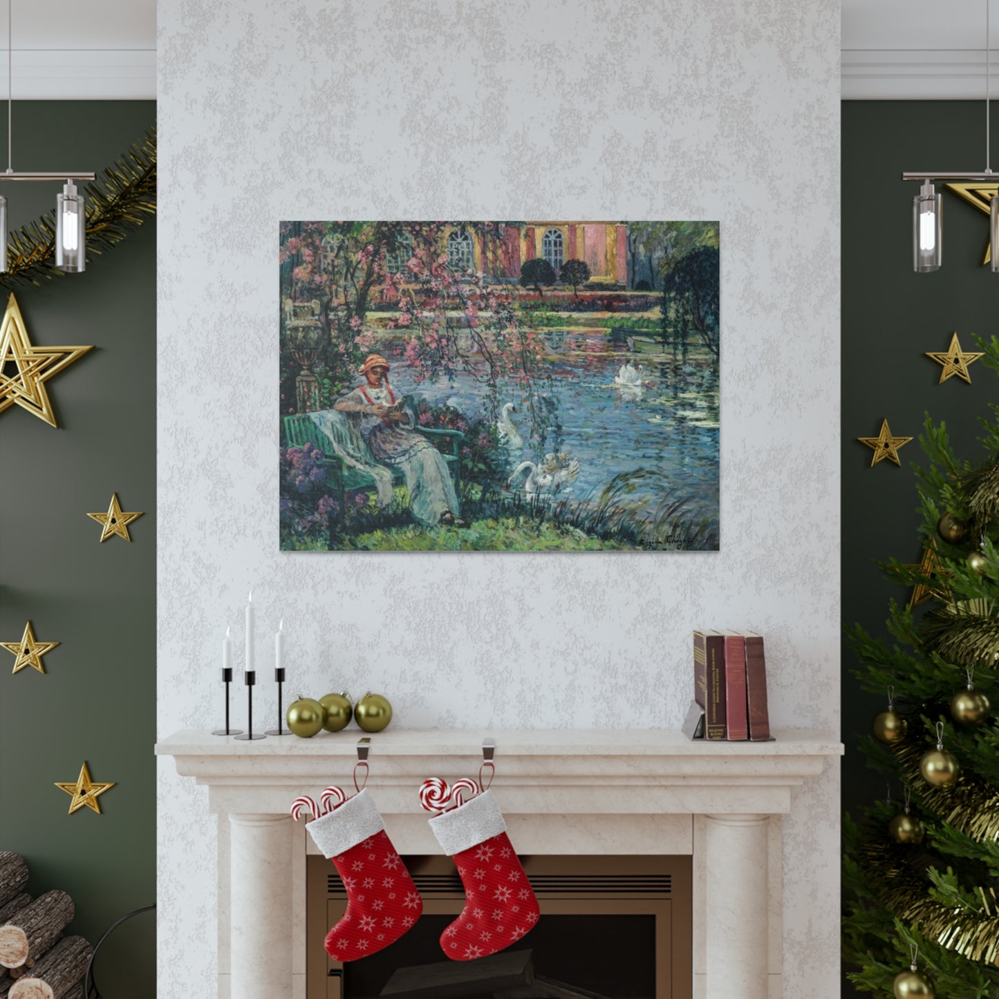 Young Woman by a Lake by Eugene Chigot - Canvas Print