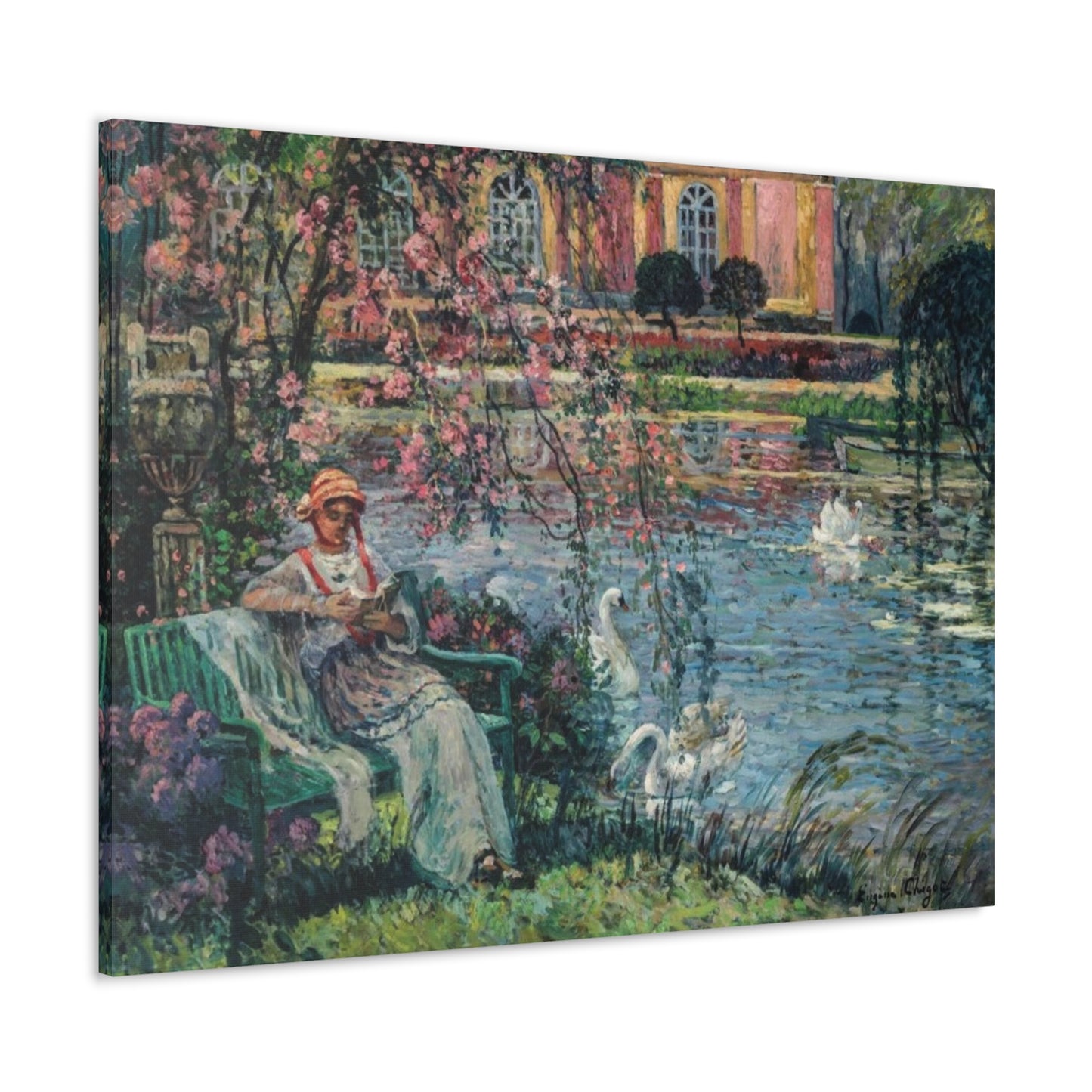 Young Woman by a Lake by Eugene Chigot - Canvas Print