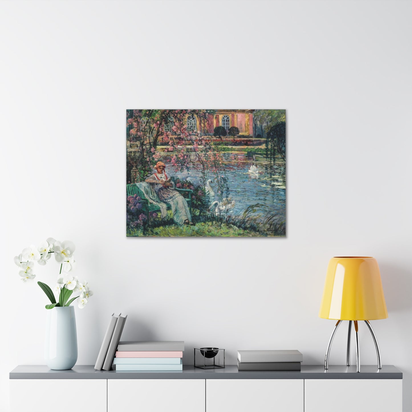 Young Woman by a Lake by Eugene Chigot - Canvas Print