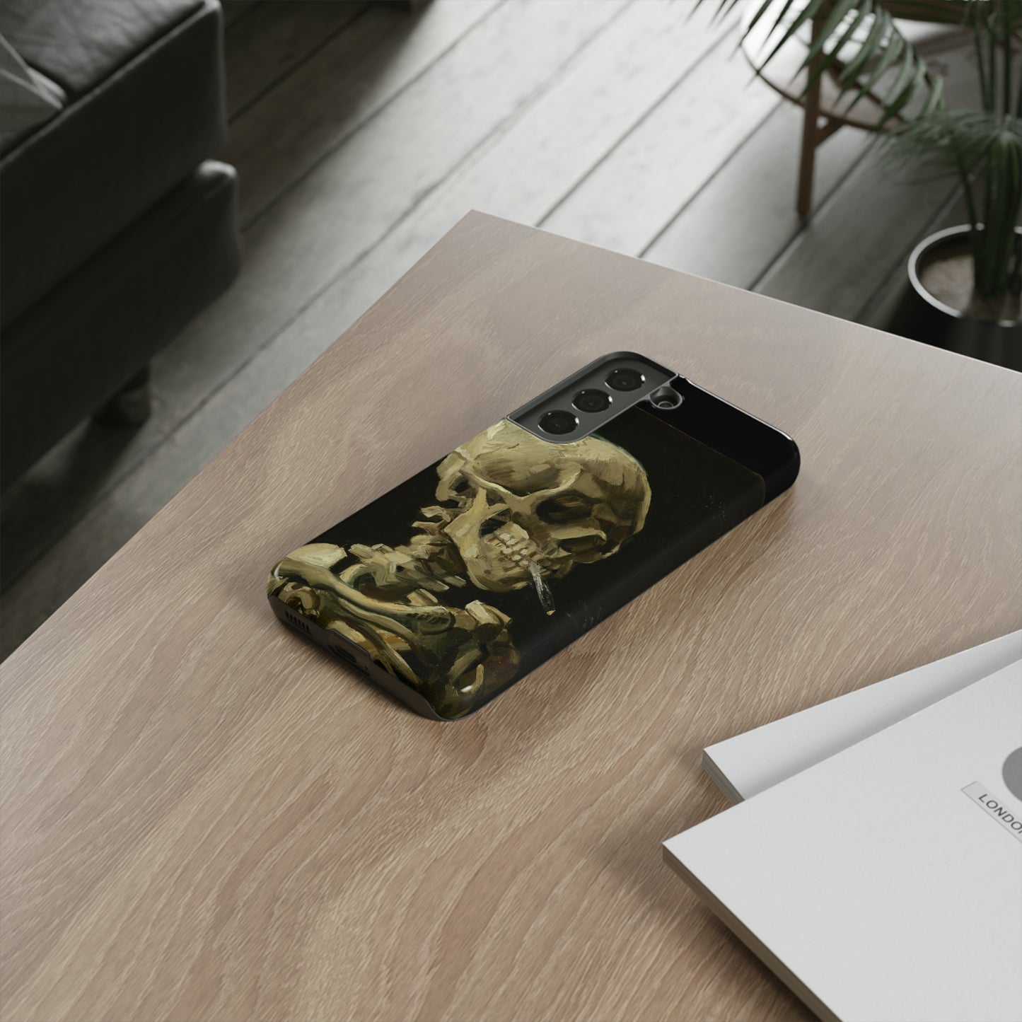 Skull of a Skeleton with a Burning Cigarette by Vincent Van Gogh - Cell Phone Case