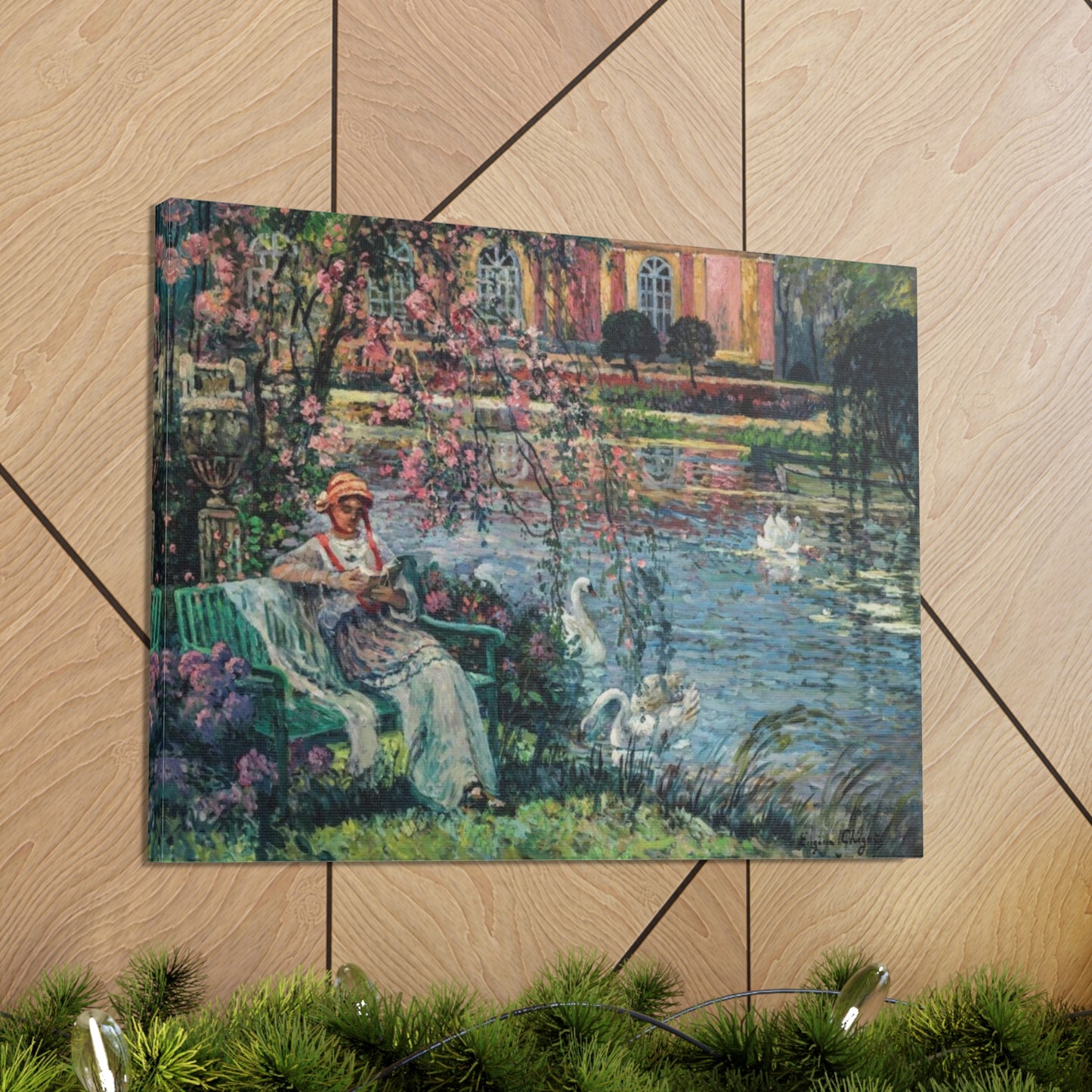 Young Woman by a Lake by Eugene Chigot - Canvas Print