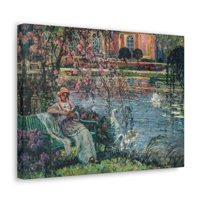 Young Woman by a Lake by Eugene Chigot - Canvas Print