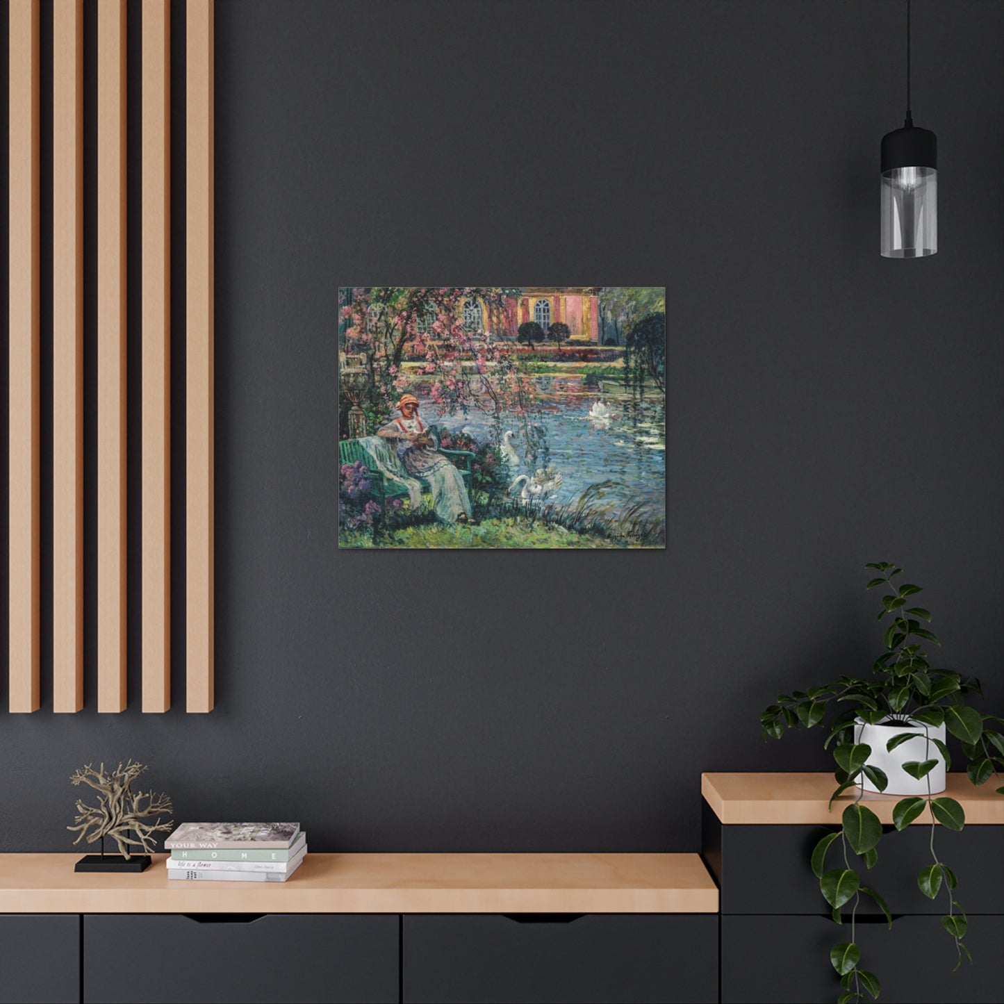 Young Woman by a Lake by Eugene Chigot - Canvas Print