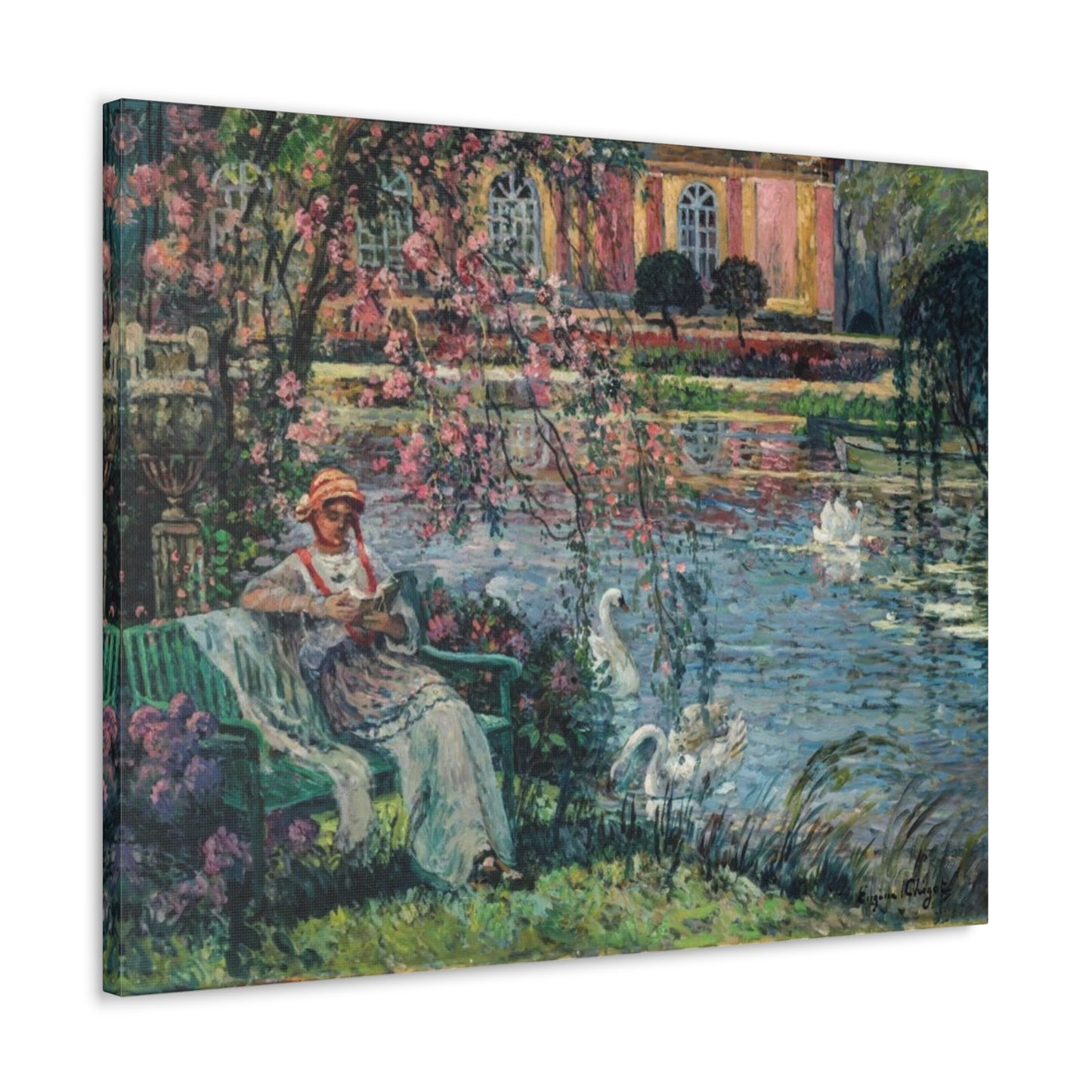Young Woman by a Lake by Eugene Chigot - Canvas Print