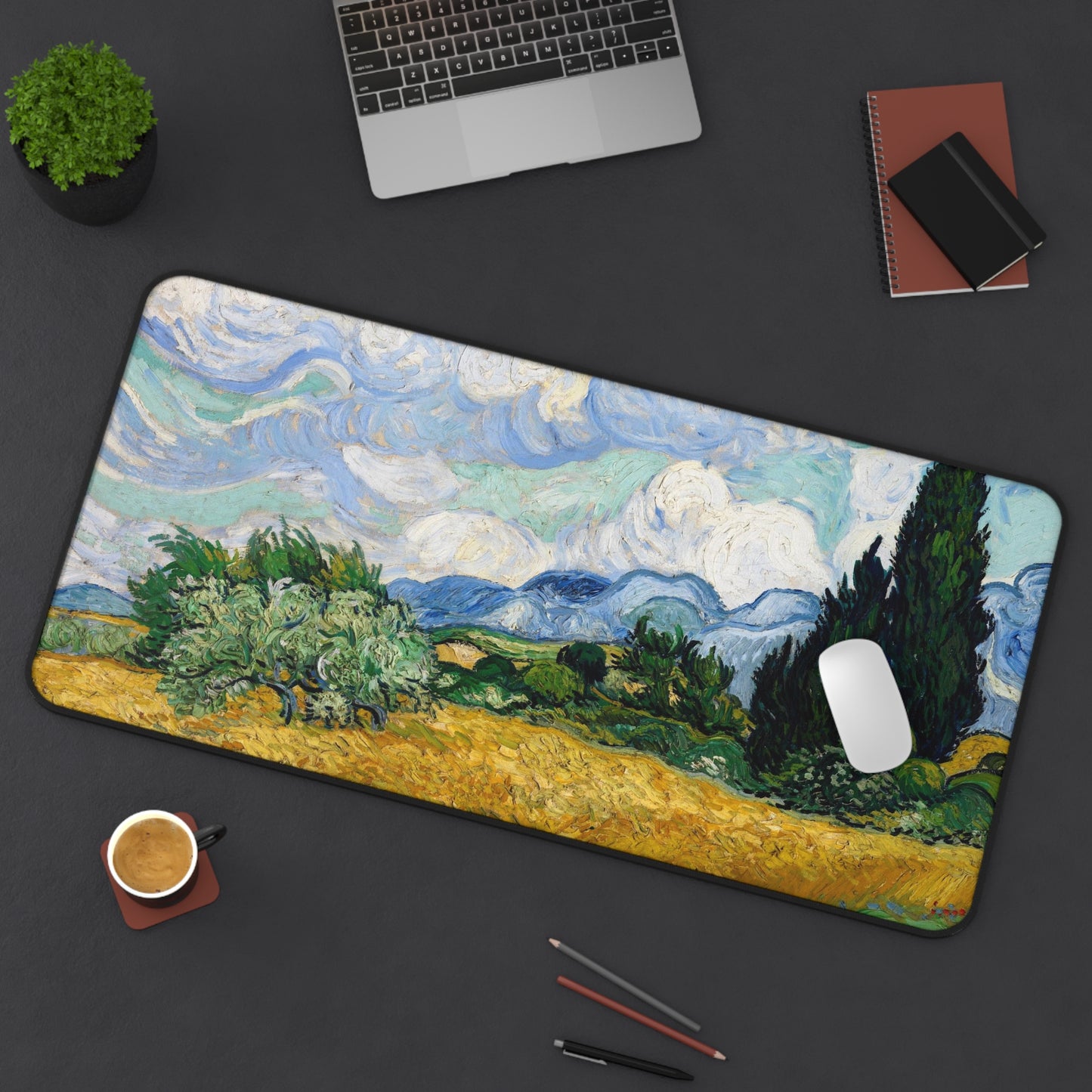 Wheat Fields by Vincent Van Gogh - Desk Mat