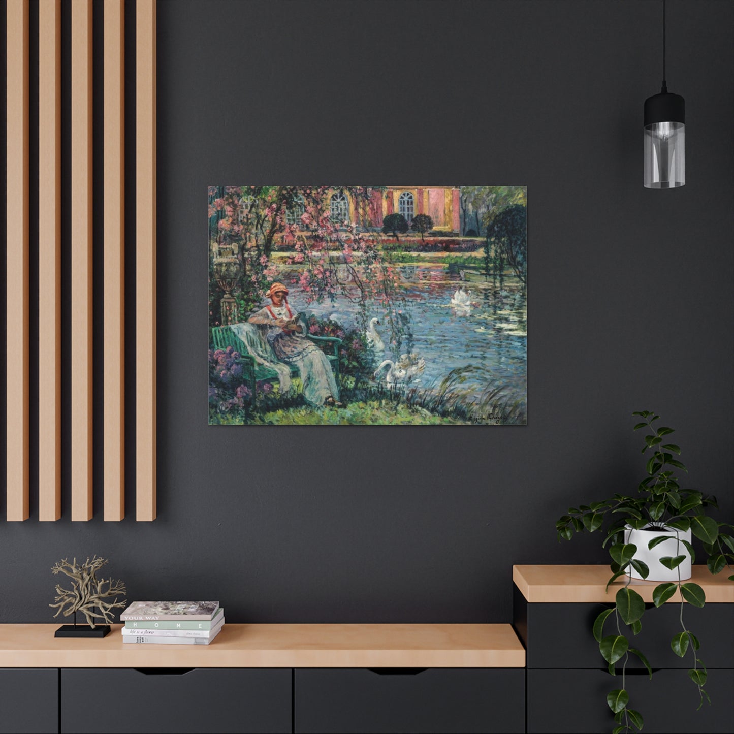 Young Woman by a Lake by Eugene Chigot - Canvas Print