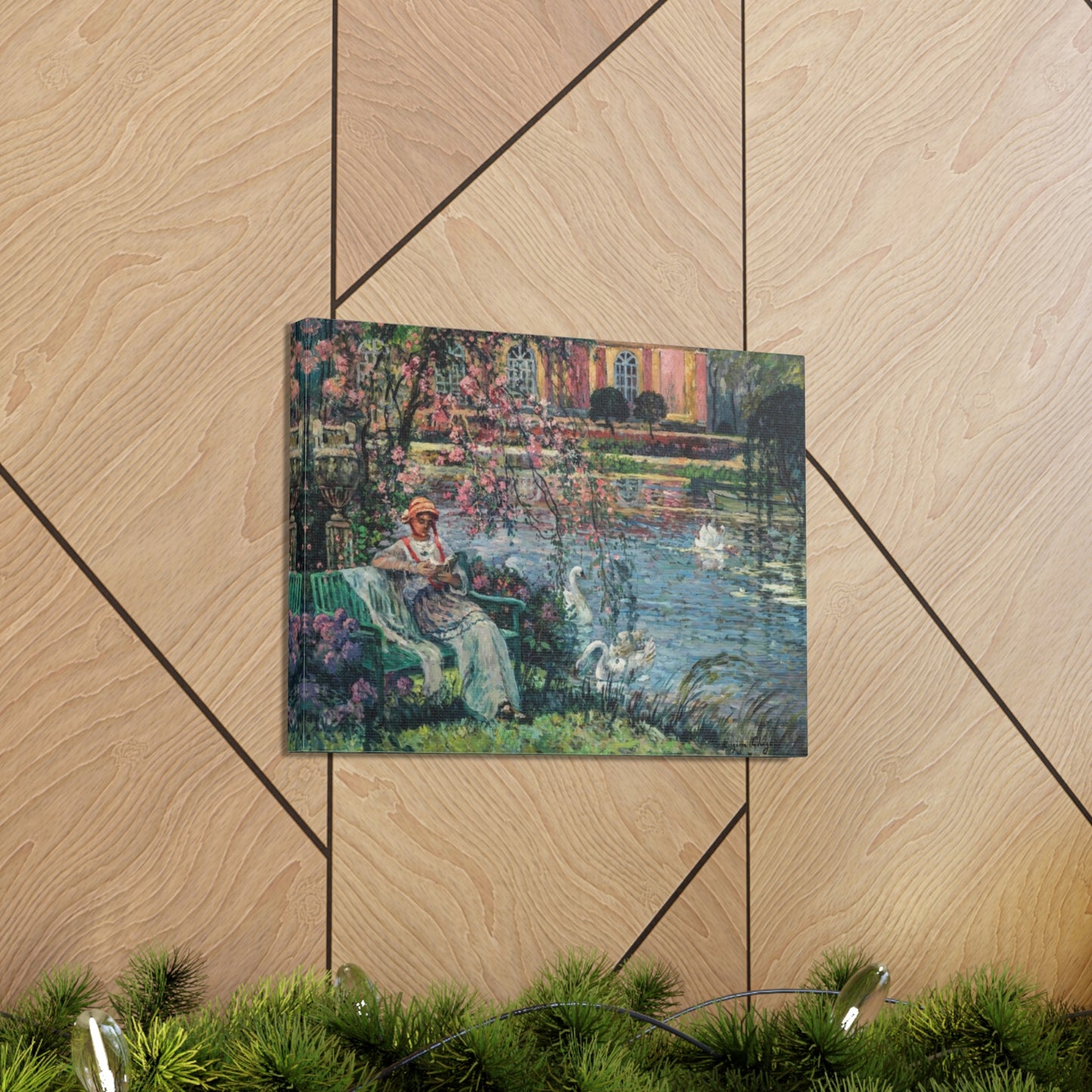 Young Woman by a Lake by Eugene Chigot - Canvas Print