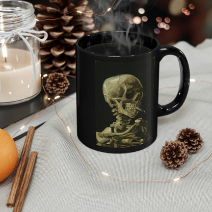 Skull of a Skeleton with a Burning Cigarette by Vincent Van Gogh - 11oz Black Mug