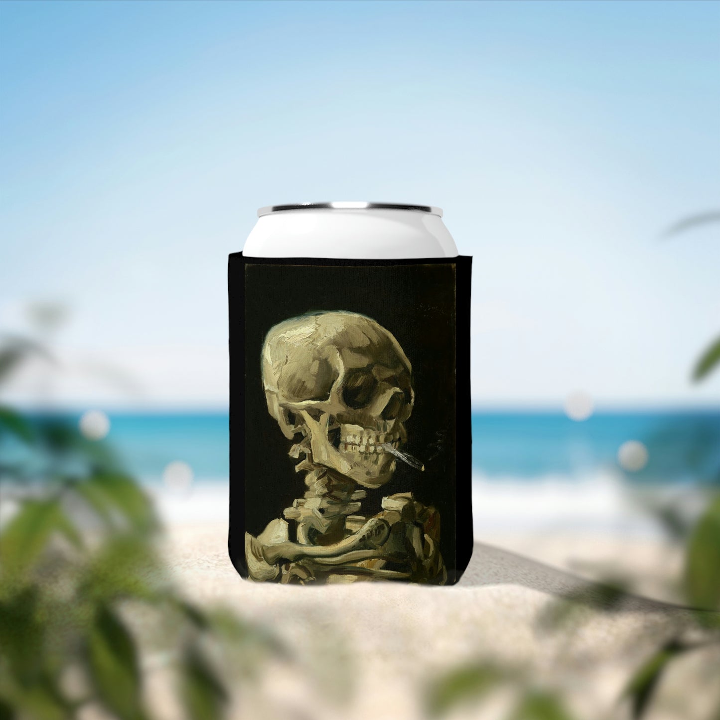 Skull of a Skeleton with a Burning Cigarette by Vincent Van Gogh - Can Cooler Sleeve