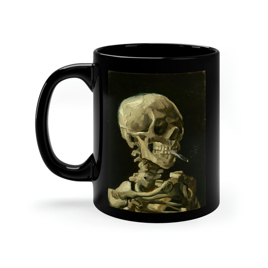 Skull of a Skeleton with a Burning Cigarette by Vincent Van Gogh - 11oz Black Mug