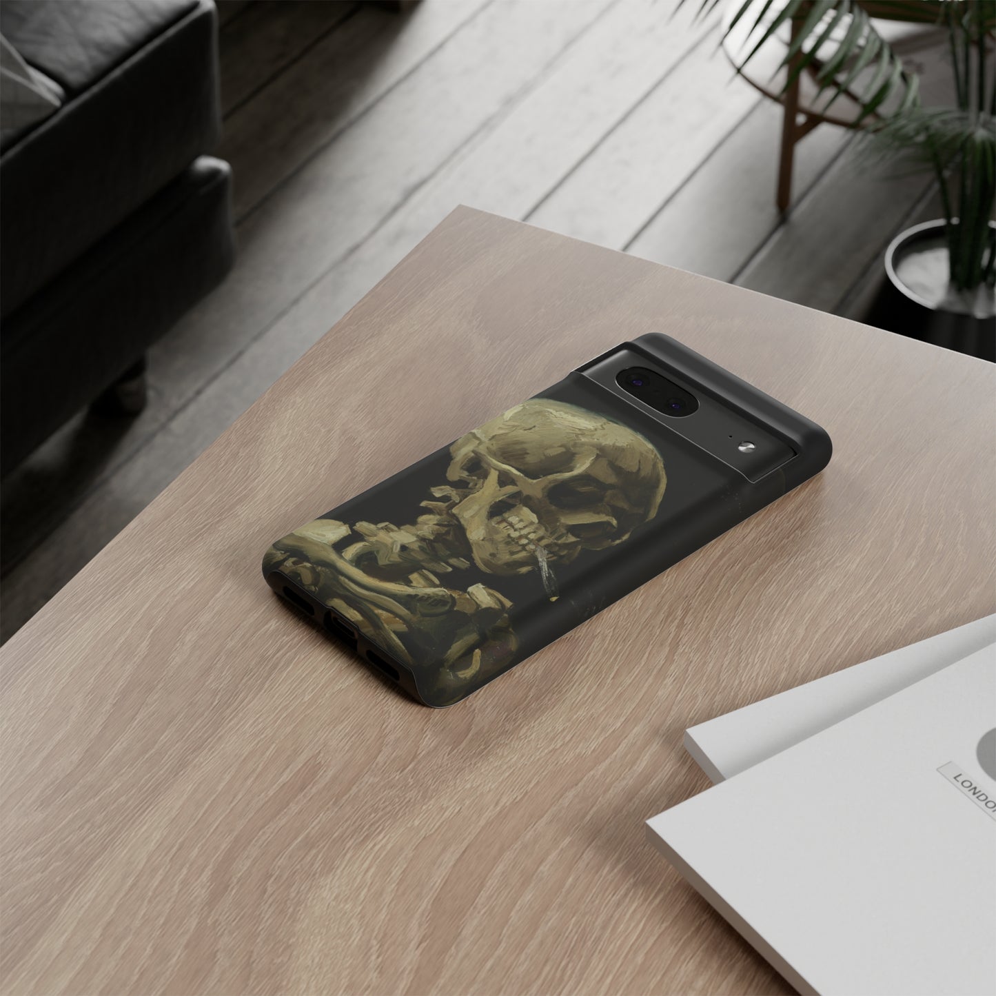 Skull of a Skeleton with a Burning Cigarette by Vincent Van Gogh - Cell Phone Case