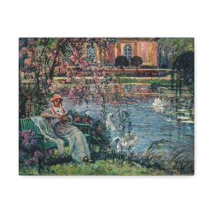 Young Woman by a Lake by Eugene Chigot - Canvas Print
