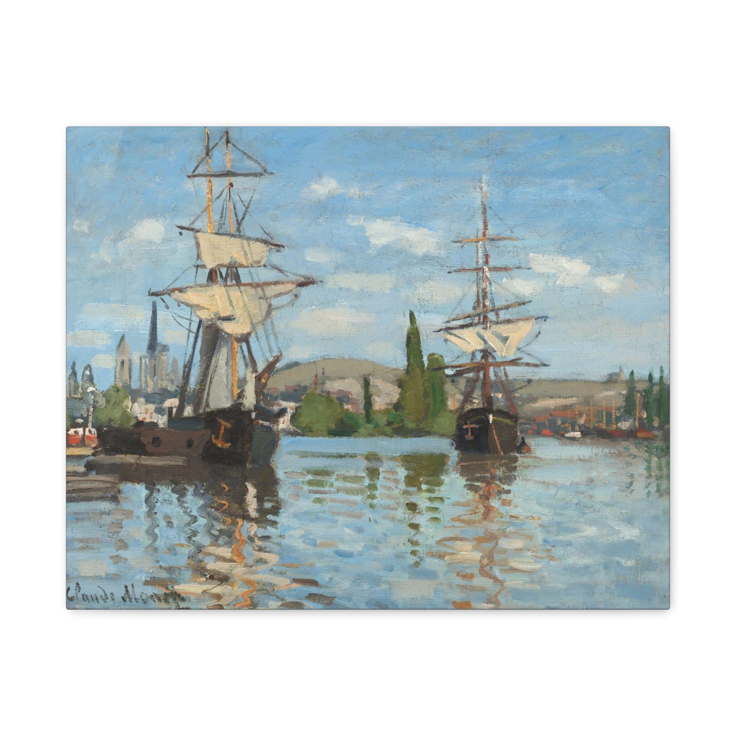 Ships Riding on the Seine at Rouen by Claude Monet - Canvas Print