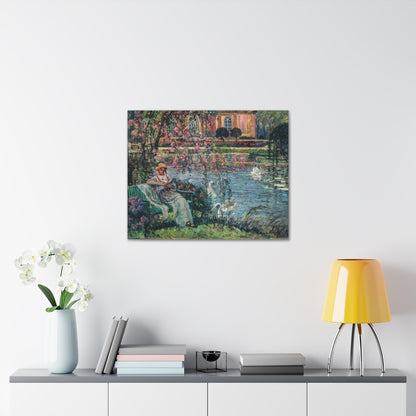 Young Woman by a Lake by Eugene Chigot - Canvas Print