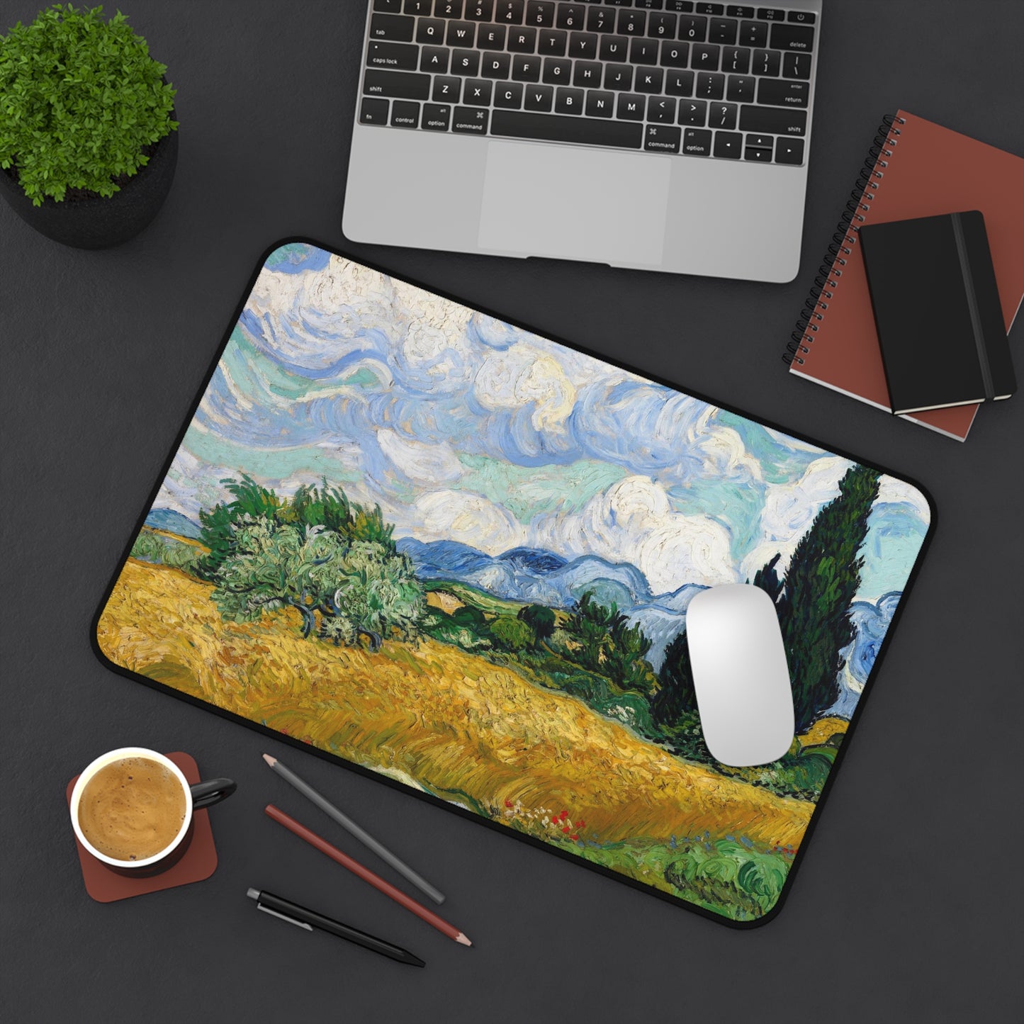 Wheat Fields by Vincent Van Gogh - Desk Mat