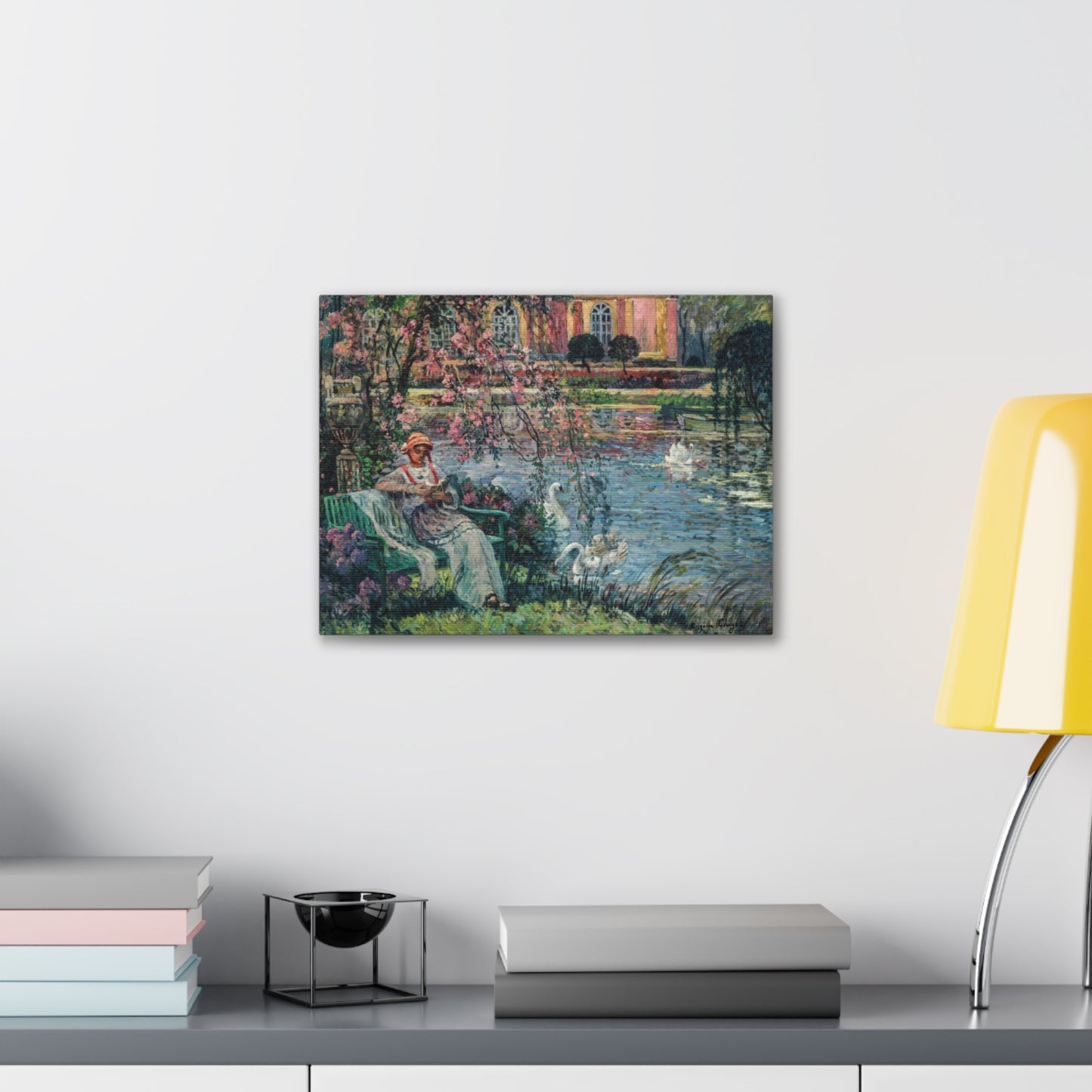 Young Woman by a Lake by Eugene Chigot - Canvas Print
