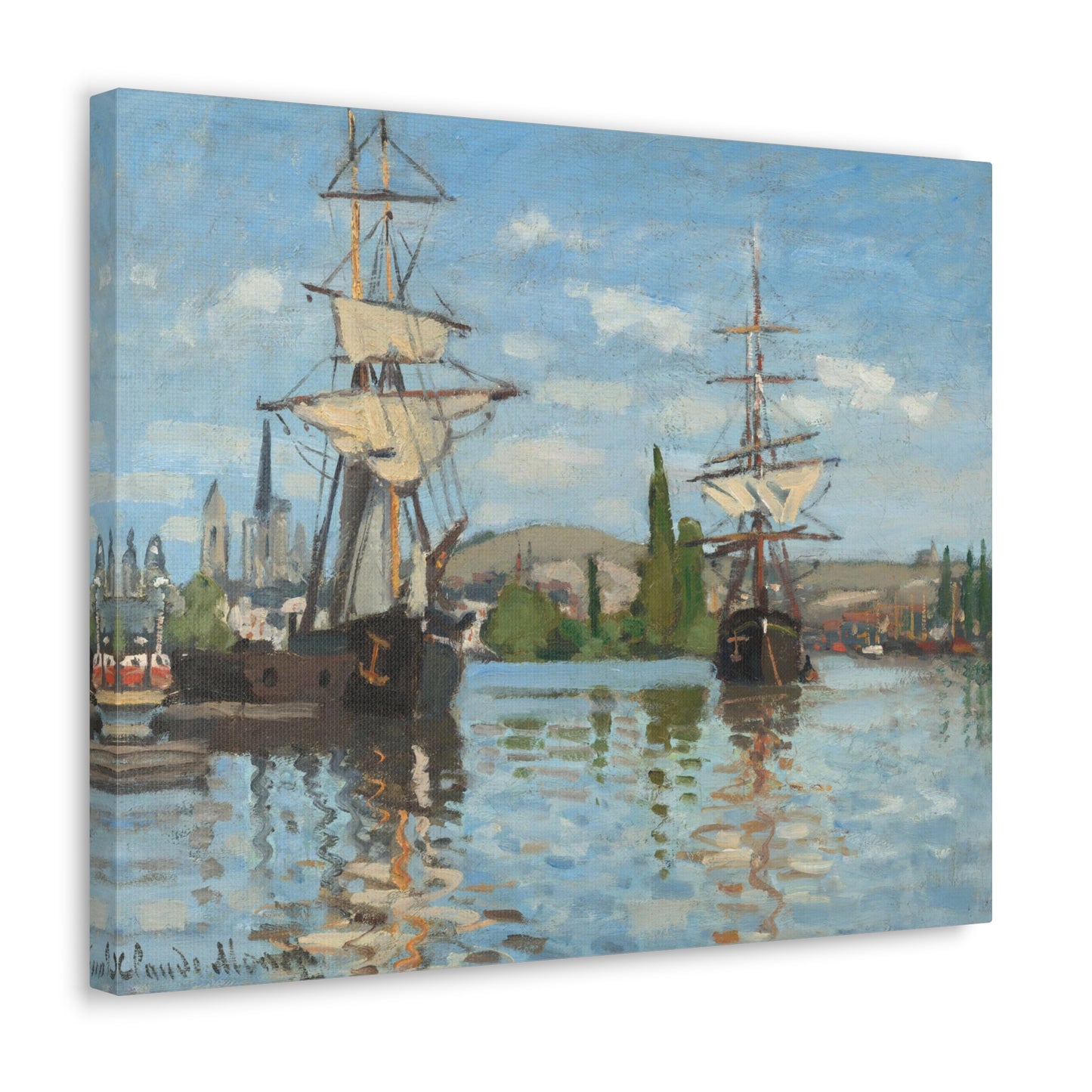 Ships Riding on the Seine at Rouen by Claude Monet - Canvas Print