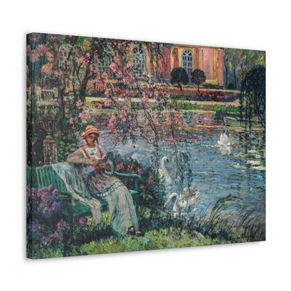 Young Woman by a Lake by Eugene Chigot - Canvas Print