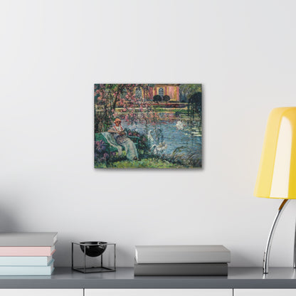 Young Woman by a Lake by Eugene Chigot - Canvas Print